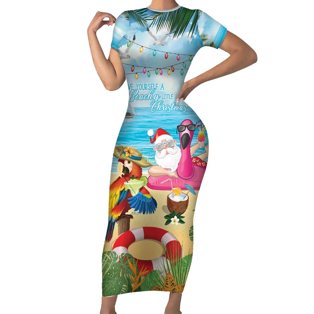 Have Yourself A Beachy Little Christmas Family Matching Short Sleeve Bodycon Dress and Hawaiian Shirt with Santa Chilling - Polynesian Pride