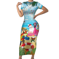 Have Yourself A Beachy Little Christmas Family Matching Short Sleeve Bodycon Dress and Hawaiian Shirt with Santa Chilling - Polynesian Pride