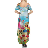 Have Yourself A Beachy Little Christmas Family Matching Summer Maxi Dress and Hawaiian Shirt with Santa Chilling - Polynesian Pride