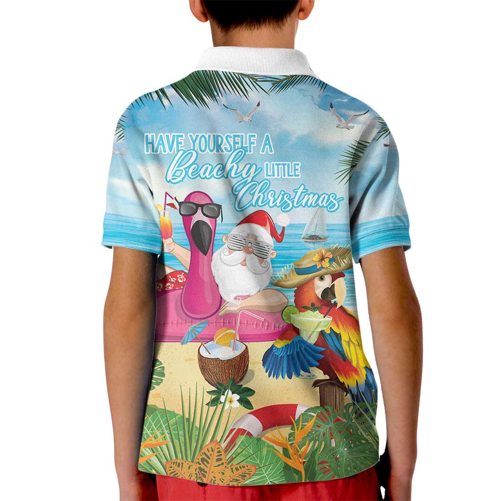 Have Yourself A Beachy Little Christmas Kid Polo Shirt with Santa Chilling LT7 - Polynesian Pride