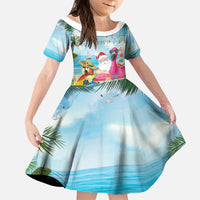 Have Yourself A Beachy Little Christmas Kid Short Sleeve Dress with Santa Chilling - Polynesian Pride
