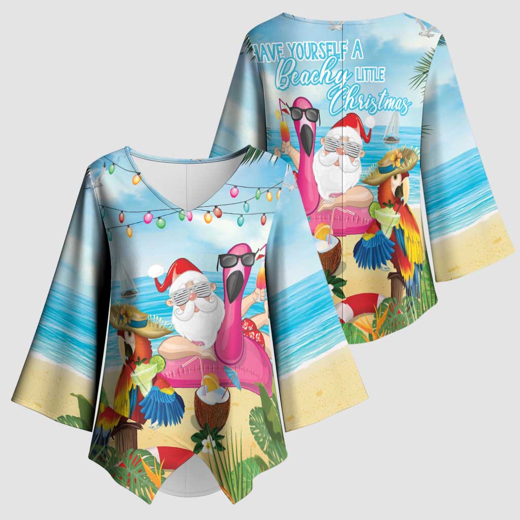 Have Yourself A Beachy Little Christmas Kimono Sleeve Blouse with Santa Chilling - Polynesian Pride