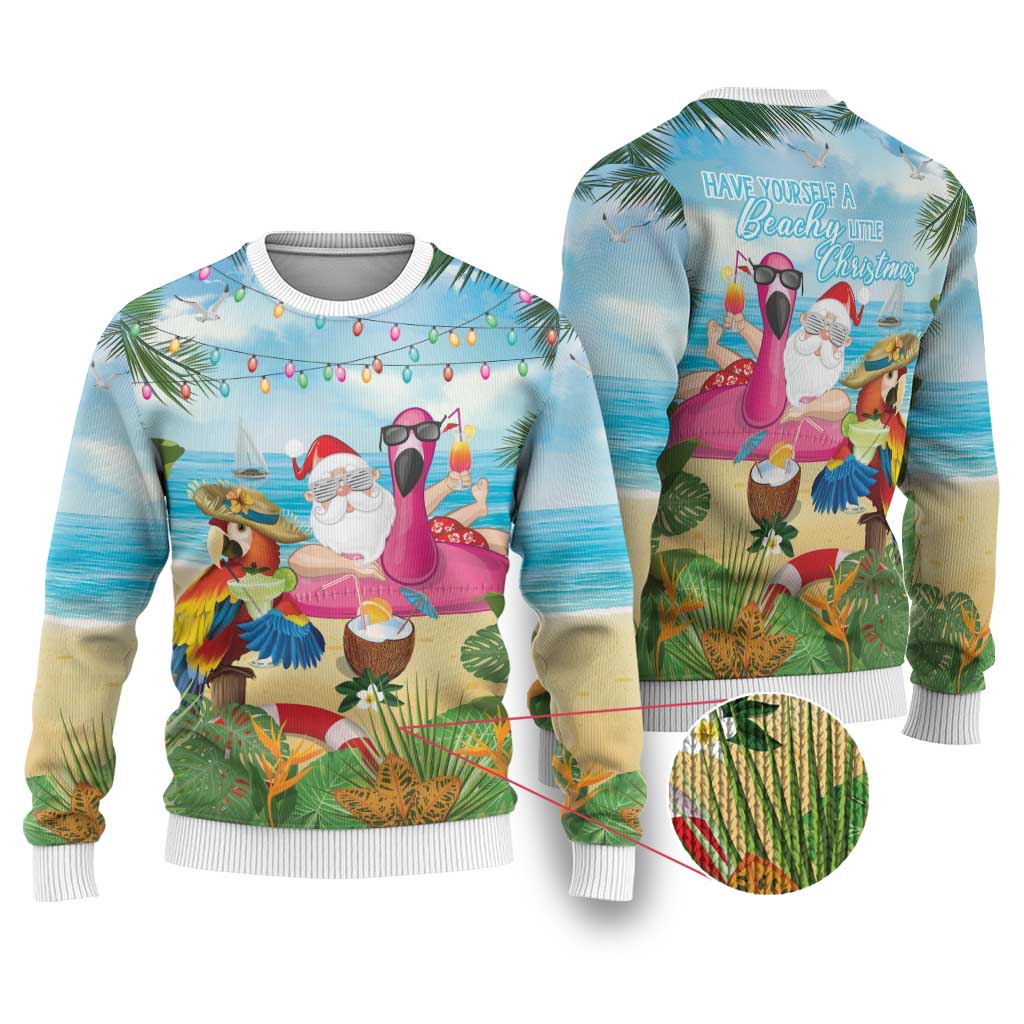 Have Yourself A Beachy Little Christmas Ugly Christmas Sweater with Santa Chilling LT7 Colorful - Polynesian Pride