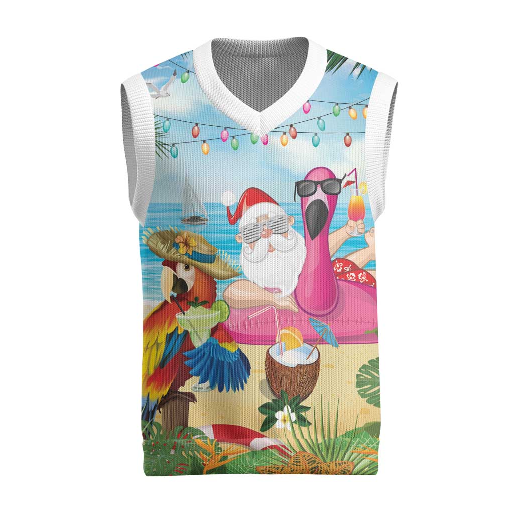 Have Yourself A Beachy Little Christmas Knitted V-Neck Vest with Santa Chilling LT7 Colorful - Polynesian Pride