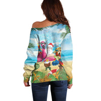 Have Yourself A Beachy Little Christmas Off Shoulder Sweater with Santa Chilling - Polynesian Pride