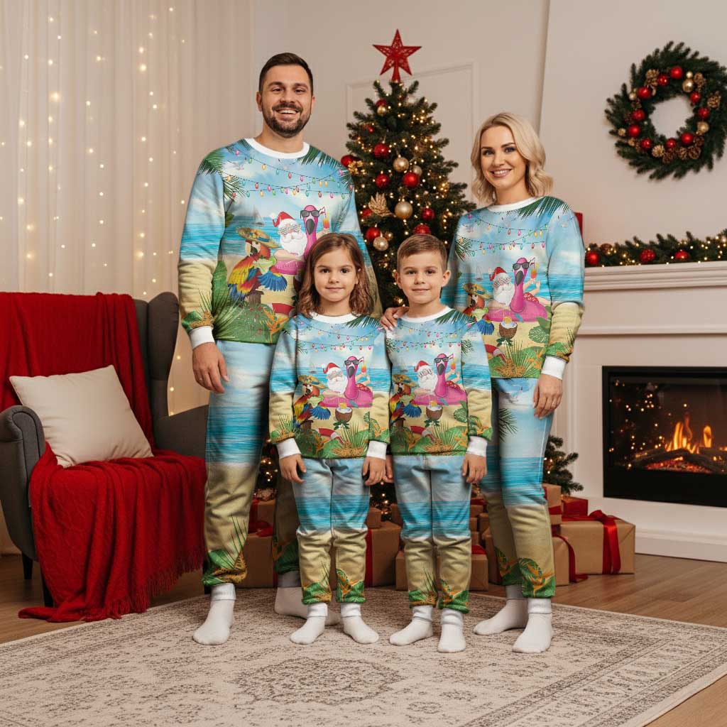 Have Yourself A Beachy Little Christmas Pajama Set with Santa Chilling LT7 Men Colorful - Polynesian Pride