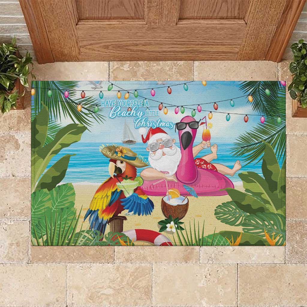 Have Yourself A Beachy Little Christmas Rubber Doormat with Santa Chilling - Polynesian Pride