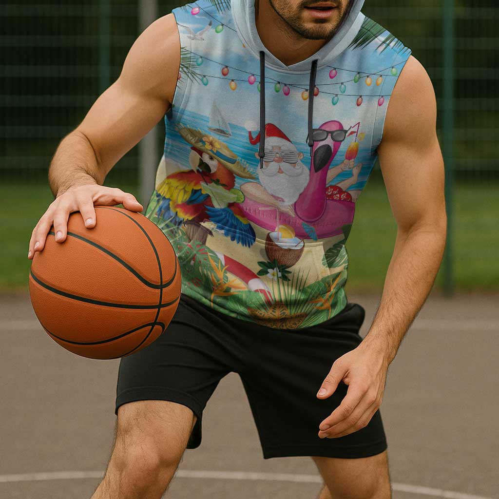 Have Yourself A Beachy Little Christmas Sleeveless Hoodie with Santa Chilling - Polynesian Pride