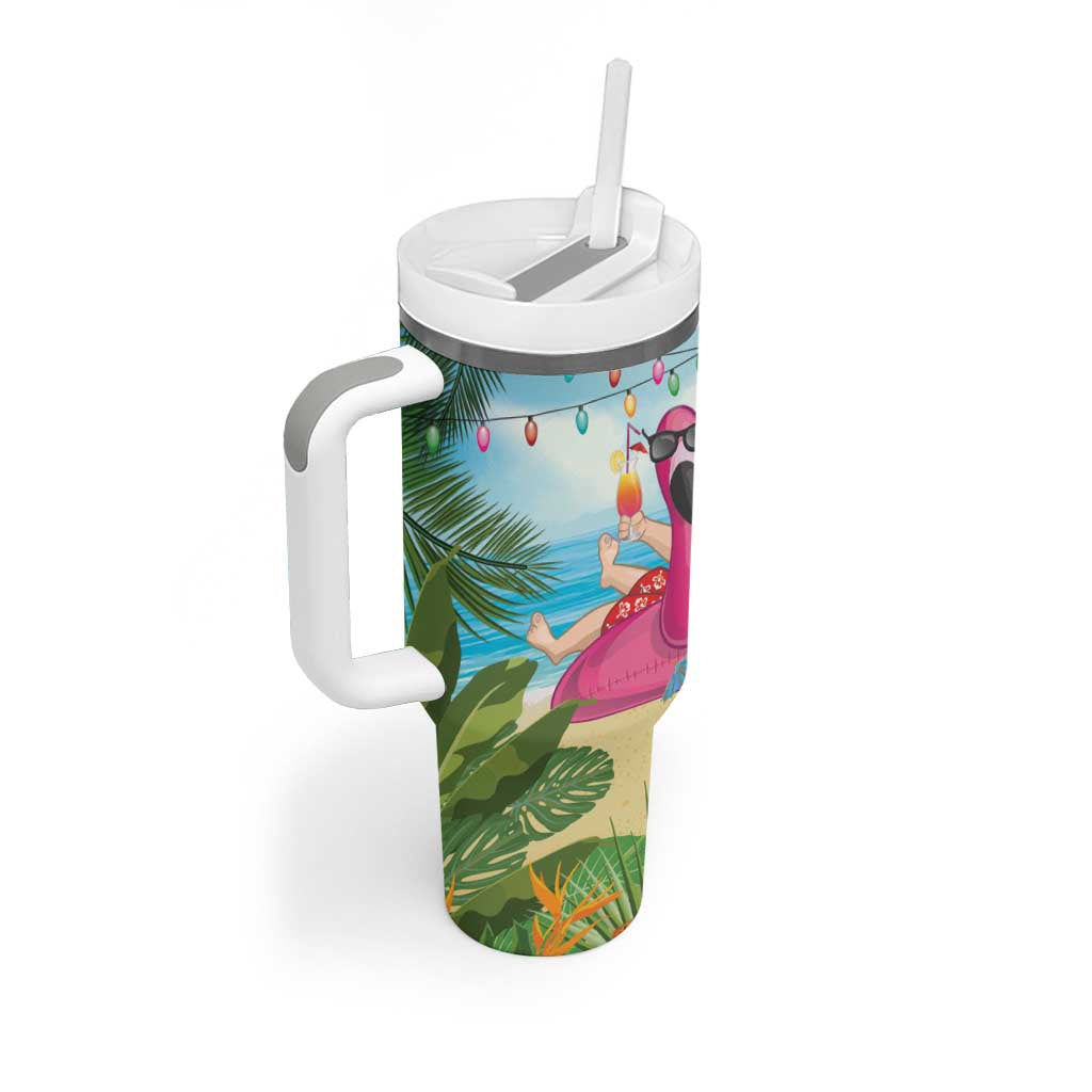 Have Yourself A Beachy Little Christmas Tumbler With Handle with Santa Chilling - Polynesian Pride