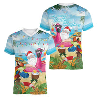 Have Yourself A Beachy Little Christmas Women V-Neck T-Shirt with Santa Chilling - Polynesian Pride