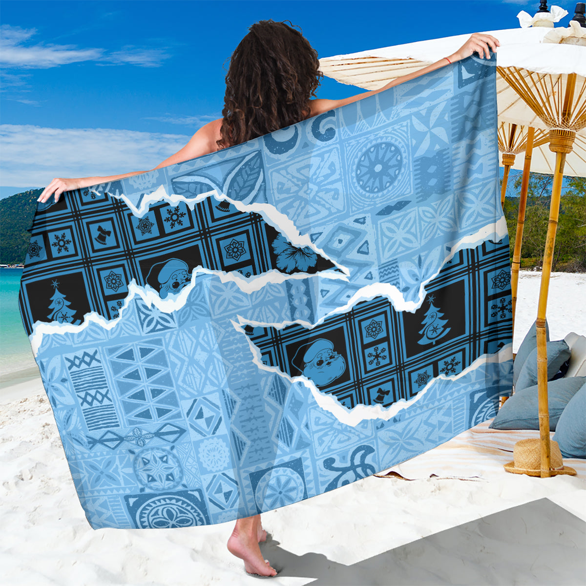 Bula Fiji Tapa Mix Christmas Sarong Vintage Style LT7 One Size 44 x 66 inches Turquoise - Polynesian Pride