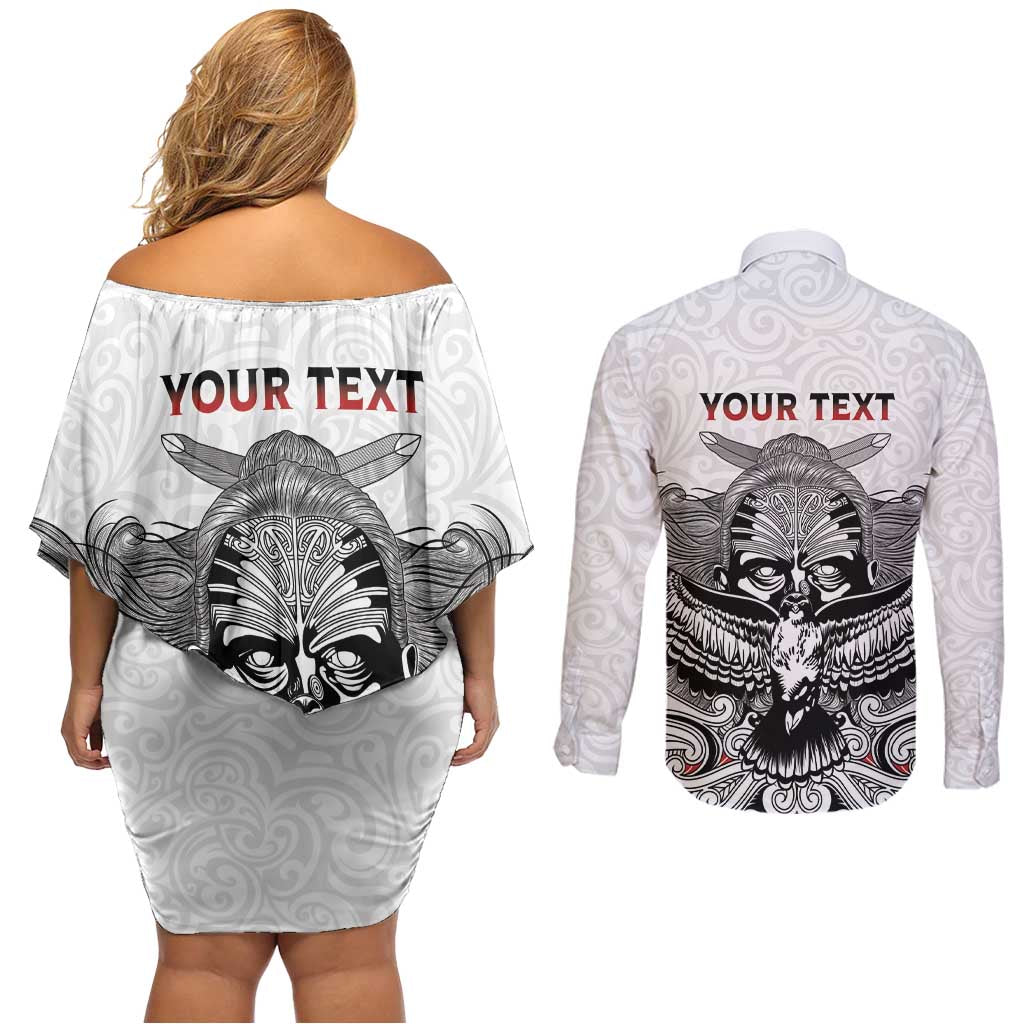 Aotearoa Personalized Couples Matching Off Shoulder Short Dress and Long Sleeve Button Shirt Proud To Be Maori LT7 - Polynesian Pride