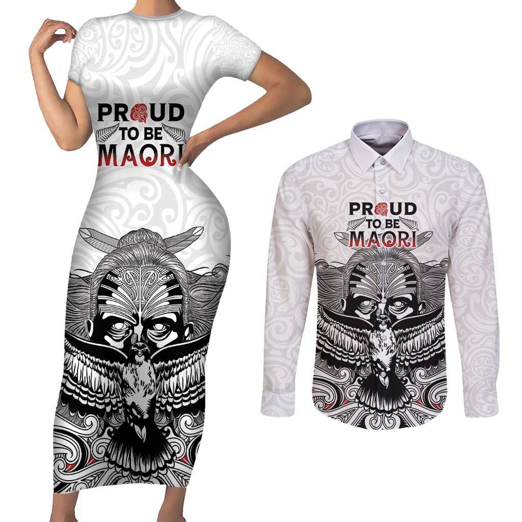 Aotearoa Personalized Couples Matching Short Sleeve Bodycon Dress and Long Sleeve Button Shirt Proud To Be Maori LT7 White - Polynesian Pride