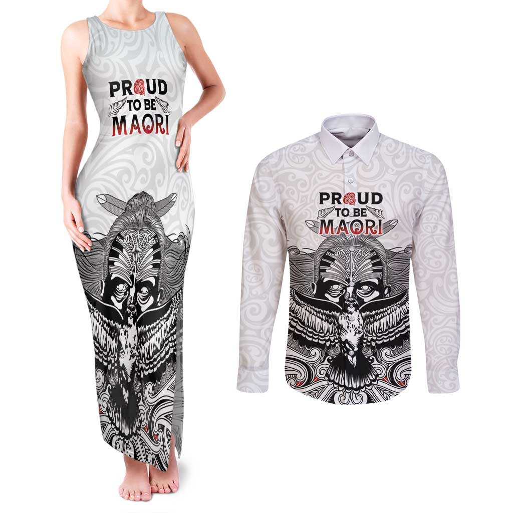 Aotearoa Personalized Couples Matching Tank Maxi Dress and Long Sleeve Button Shirt Proud To Be Maori LT7 White - Polynesian Pride