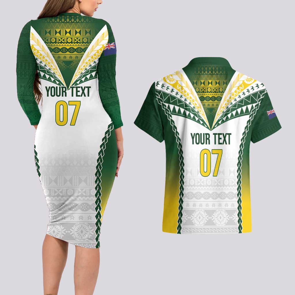 Cook Islands Rugby Custom Couples Matching Long Sleeve Bodycon Dress and Hawaiian Shirt Kuki's Aitu Champions - Polynesian Pride