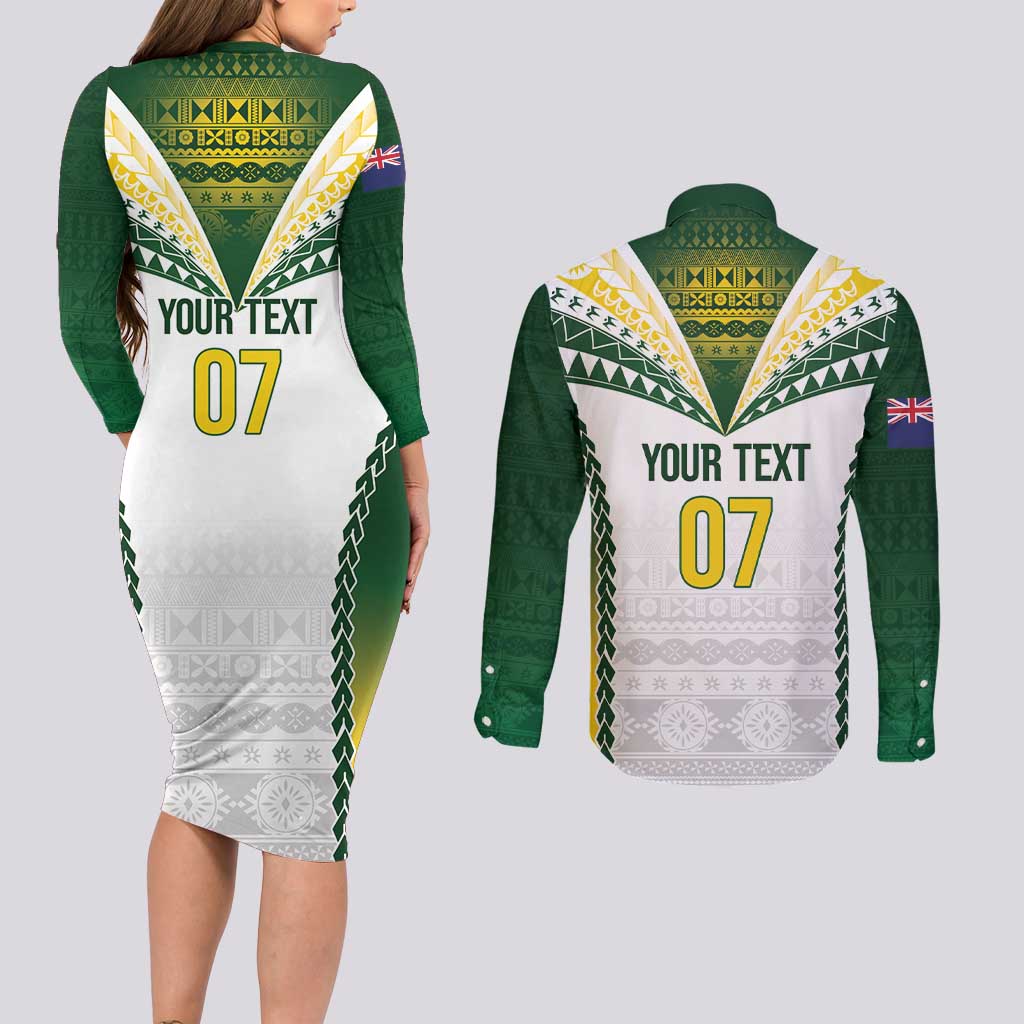 Cook Islands Rugby Custom Couples Matching Long Sleeve Bodycon Dress and Long Sleeve Button Shirt Kuki's Aitu Champions - Polynesian Pride
