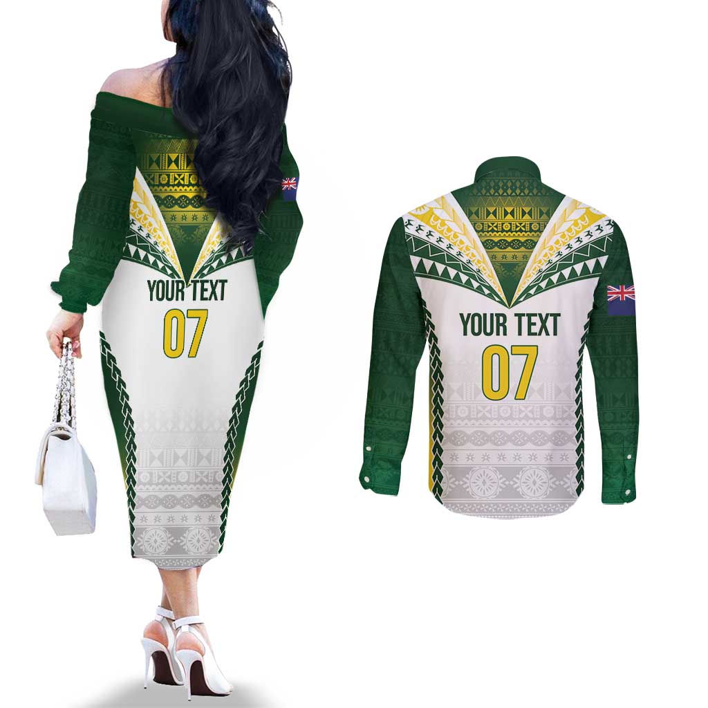 Cook Islands Rugby Custom Couples Matching Off The Shoulder Long Sleeve Dress and Long Sleeve Button Shirt Kuki's Aitu Champions - Polynesian Pride