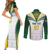 Cook Islands Rugby Custom Couples Matching Short Sleeve Bodycon Dress and Long Sleeve Button Shirt Kuki's Aitu Champions - Polynesian Pride