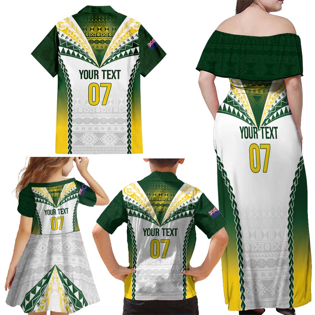 Cook Islands Rugby Custom Family Matching Off Shoulder Maxi Dress and Hawaiian Shirt Kuki's Aitu Champions - Polynesian Pride