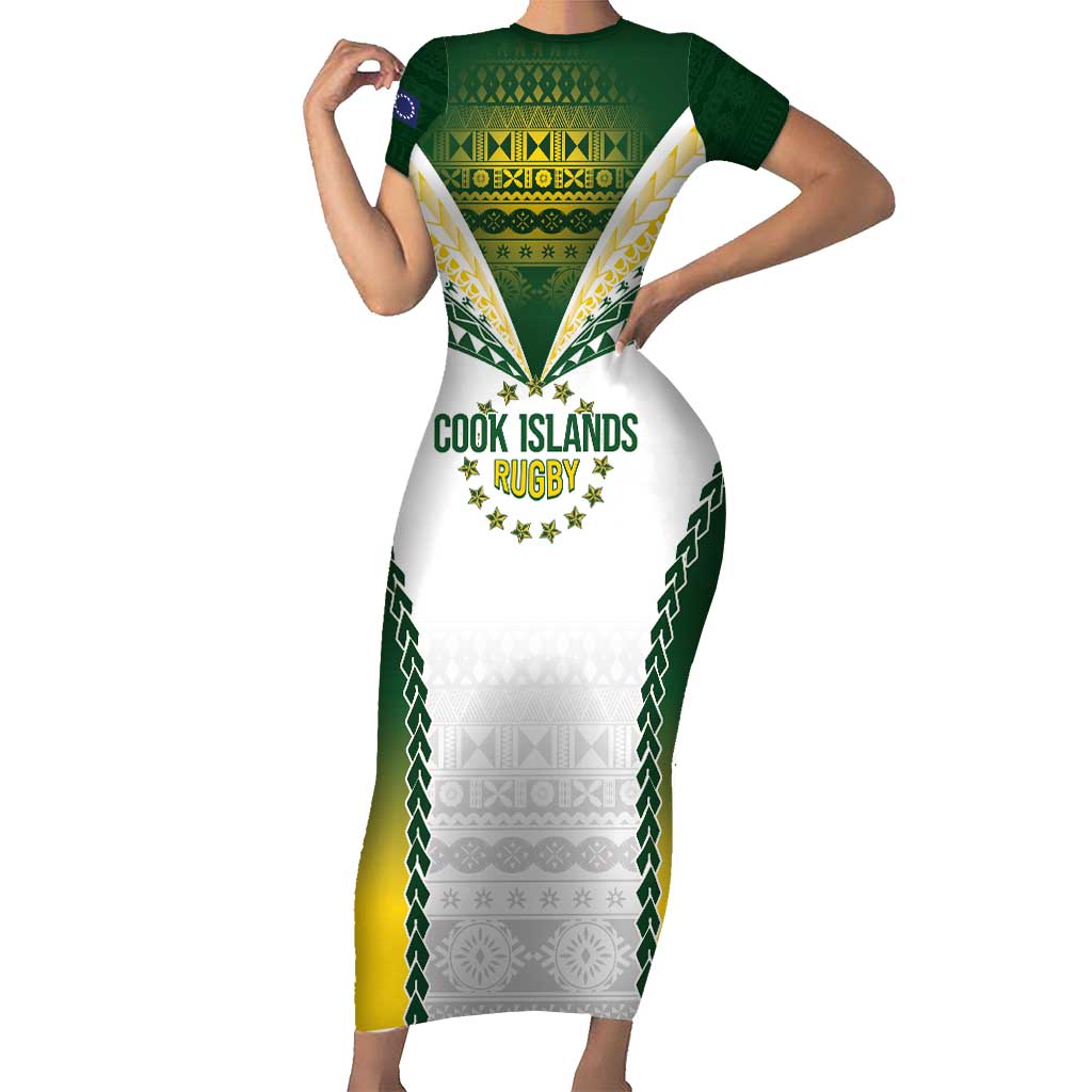 Cook Islands Rugby Custom Family Matching Short Sleeve Bodycon Dress and Hawaiian Shirt Kuki's Aitu Champions - Polynesian Pride