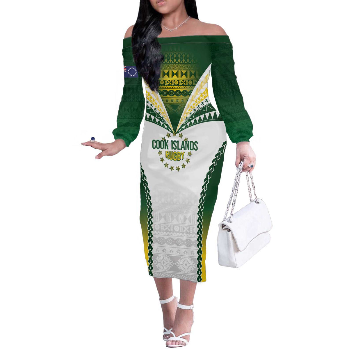 Cook Islands Rugby Custom Off The Shoulder Long Sleeve Dress Kuki's Aitu Champions - Polynesian Pride