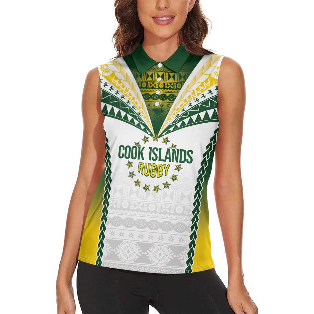 Cook Islands Rugby Custom Women Sleeveless Polo Shirt Kuki's Aitu Champions - Polynesian Pride