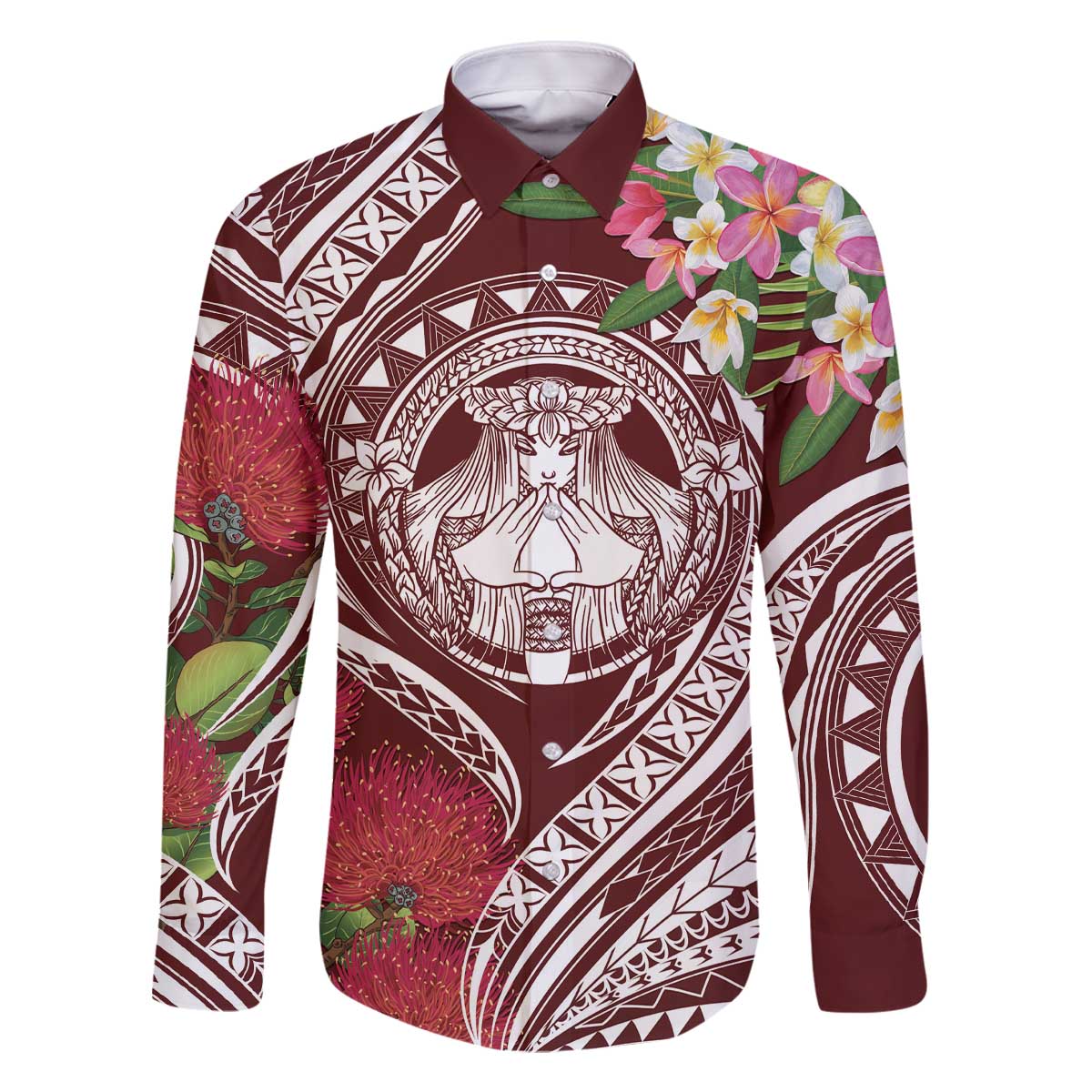 Aloha Hawaii Big Island Family Matching Off The Shoulder Long Sleeve Dress and Hawaiian Shirt Ohia Lehua Wahine