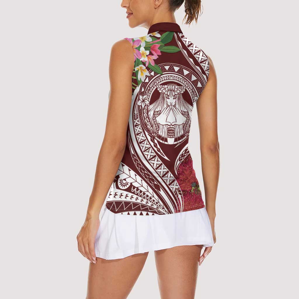Aloha Hawaii Big Island Women Sleeveless Polo Shirt Ohia Lehua Wahine