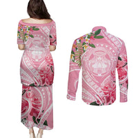 Aloha Hawaii Maui Couples Matching Puletasi and Long Sleeve Button Shirt Goddess Lokelani Rose LT7 - Polynesian Pride
