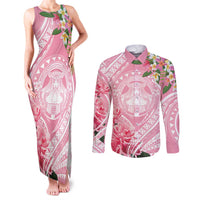 Aloha Hawaii Maui Couples Matching Tank Maxi Dress and Long Sleeve Button Shirt Goddess Lokelani Rose LT7 Pink - Polynesian Pride