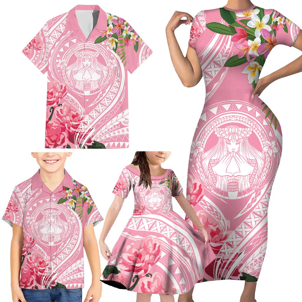 Aloha Hawaii Maui Family Matching Short Sleeve Bodycon Dress and Hawaiian Shirt Goddess Lokelani Rose