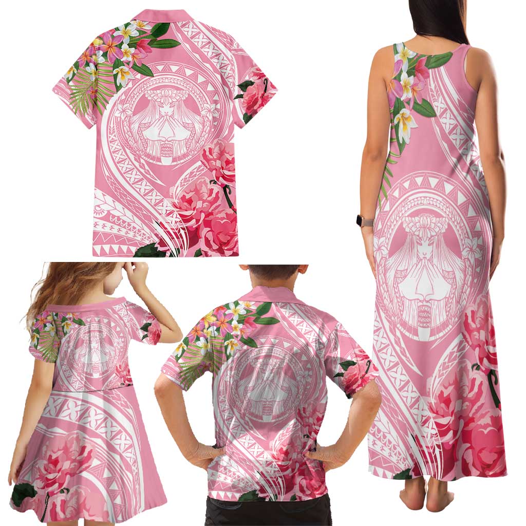 Aloha Hawaii Maui Family Matching Tank Maxi Dress and Hawaiian Shirt Goddess Lokelani Rose