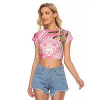 Aloha Hawaii Maui Raglan Cropped T Shirt Goddess Lokelani Rose LT7 Female Pink - Polynesian Pride