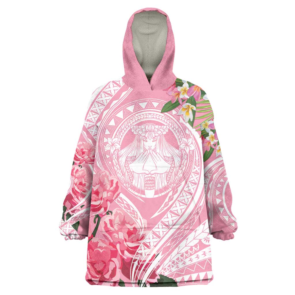 Aloha Hawaii Maui Wearable Blanket Hoodie Goddess Lokelani Rose LT7 One Size Pink - Polynesian Pride