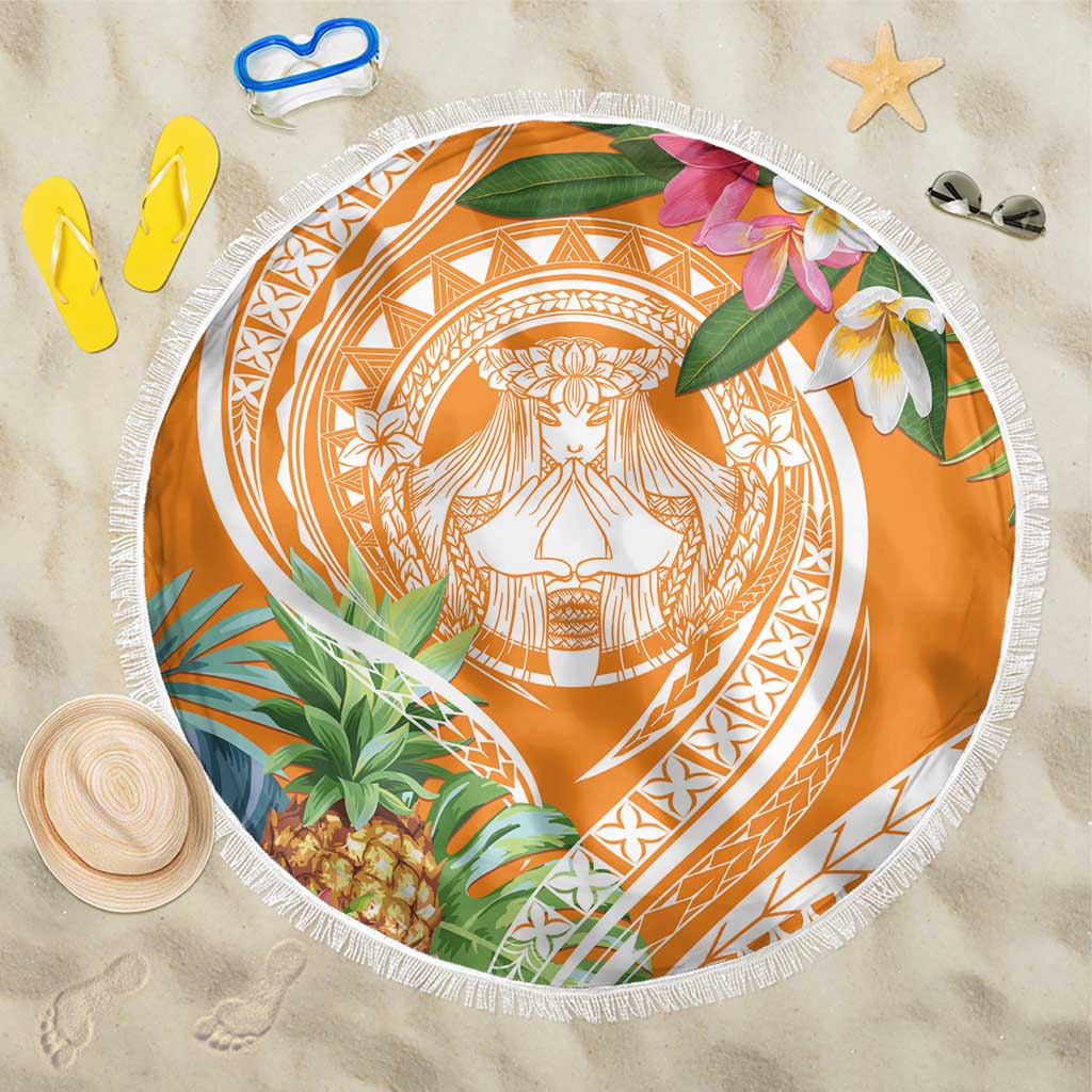 Aloha Hawaii Lanai Beach Blanket Frangipani Mix Pineapple LT7 One Size 150cm Orange - Polynesian Pride