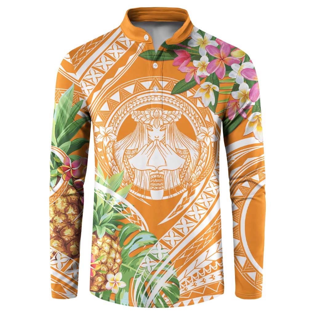 Aloha Hawaii Lanai Button Sweatshirt Frangipani Mix Pineapple LT7 Orange - Polynesian Pride