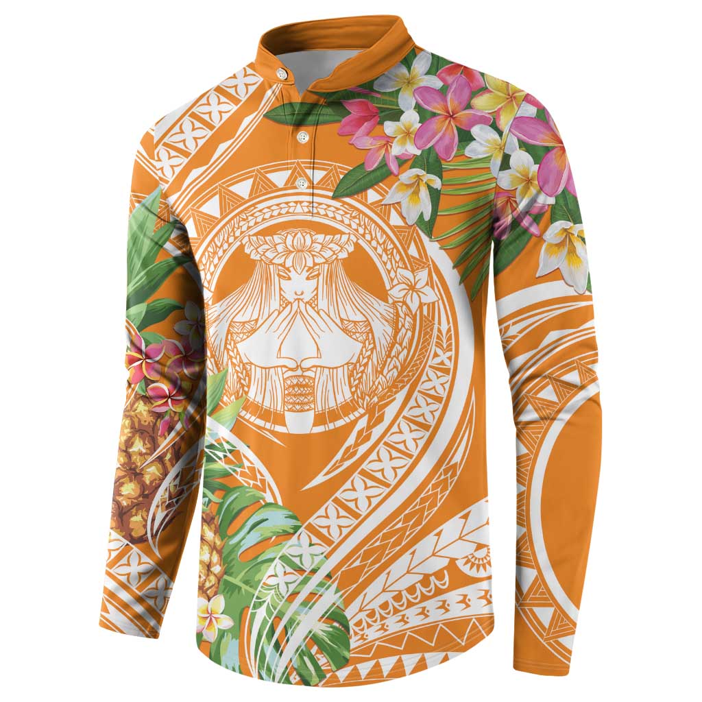 Aloha Hawaii Lanai Button Sweatshirt Frangipani Mix Pineapple LT7 - Polynesian Pride