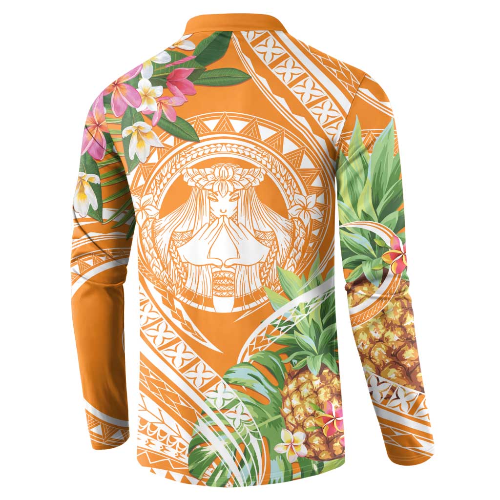 Aloha Hawaii Lanai Button Sweatshirt Frangipani Mix Pineapple LT7 - Polynesian Pride