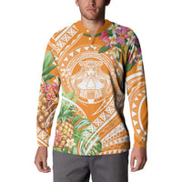 Aloha Hawaii Lanai Button Sweatshirt Frangipani Mix Pineapple LT7 - Polynesian Pride