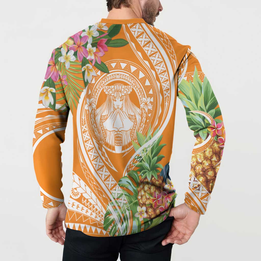 Aloha Hawaii Lanai Button Sweatshirt Frangipani Mix Pineapple LT7 - Polynesian Pride