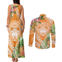 Aloha Hawaii Lanai Couples Matching Tank Maxi Dress and Long Sleeve Button Shirt Frangipani Mix Pineapple LT7 - Polynesian Pride