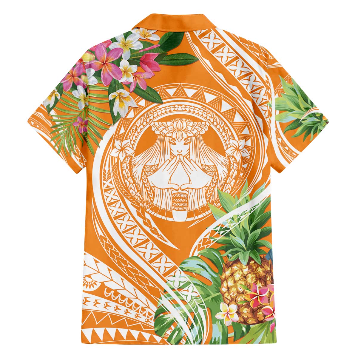 Aloha Hawaii Lanai Family Matching Off The Shoulder Long Sleeve Dress and Hawaiian Shirt Frangipani Mix Pineapple