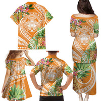 Aloha Hawaii Lanai Family Matching Puletasi and Hawaiian Shirt Frangipani Mix Pineapple
