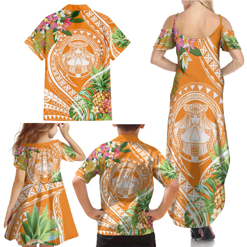 Aloha Hawaii Lanai Family Matching Summer Maxi Dress and Hawaiian Shirt Frangipani Mix Pineapple