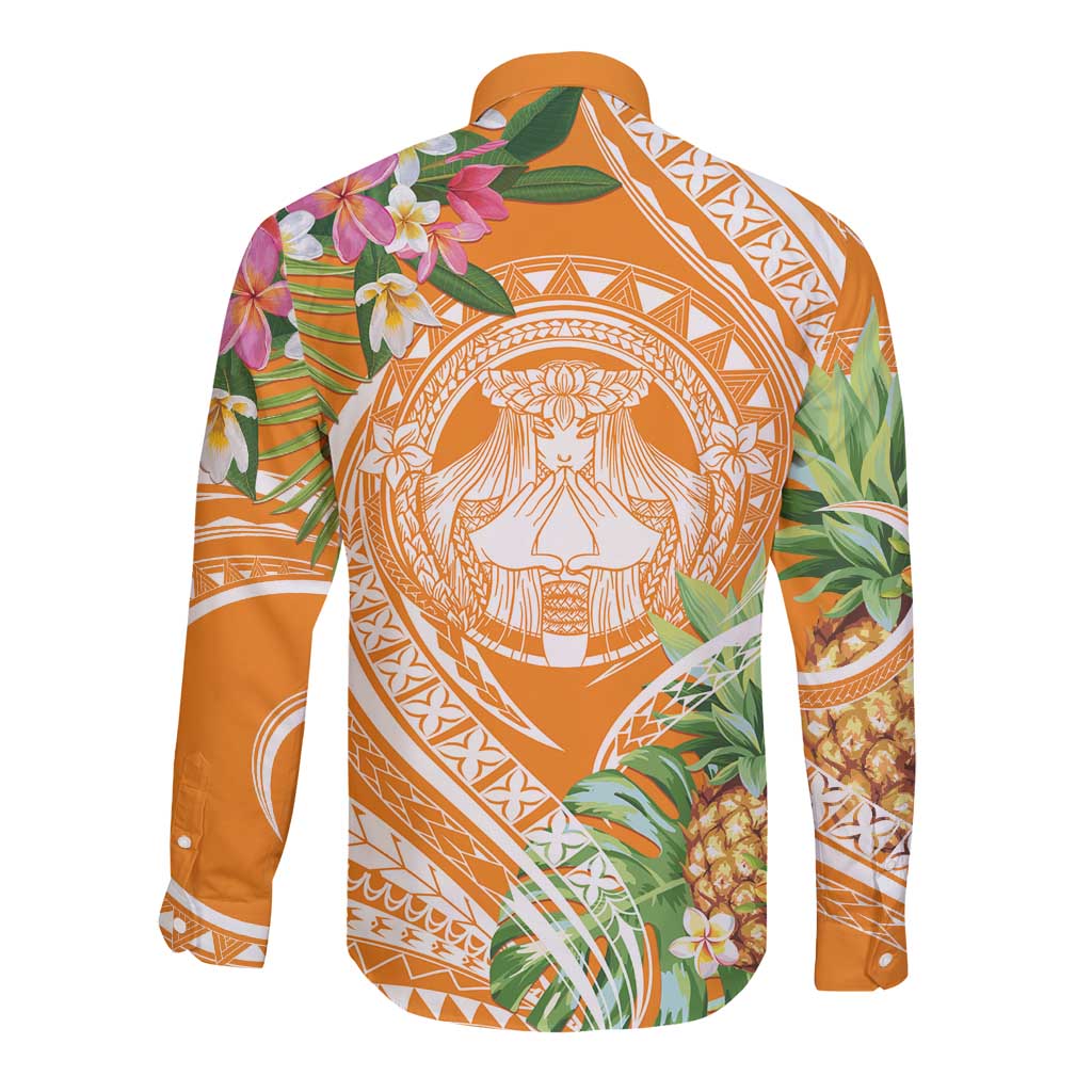 Aloha Hawaii Lanai Long Sleeve Button Shirt Frangipani Mix Pineapple LT7 - Polynesian Pride