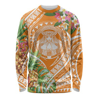 Aloha Hawaii Lanai Long Sleeve Shirt Frangipani Mix Pineapple LT7 Unisex Orange - Polynesian Pride