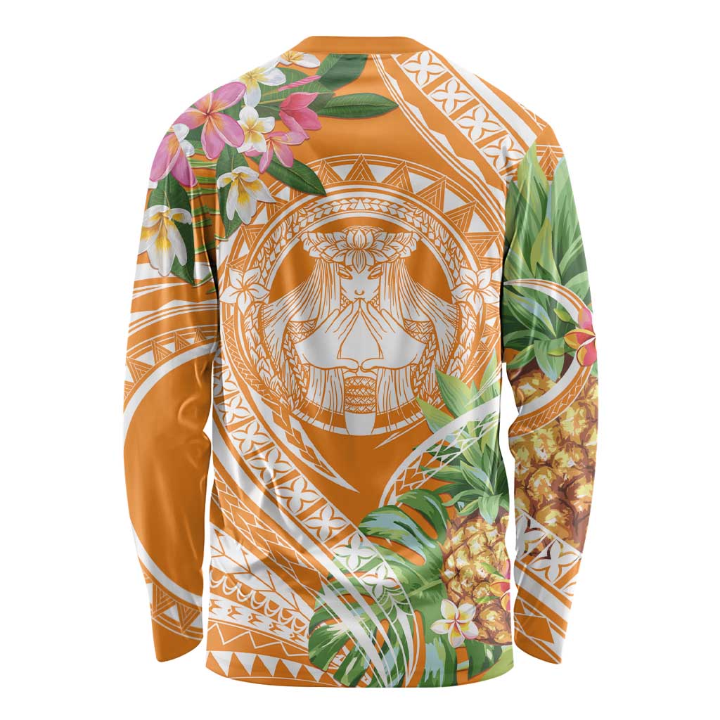 Aloha Hawaii Lanai Long Sleeve Shirt Frangipani Mix Pineapple LT7 - Polynesian Pride
