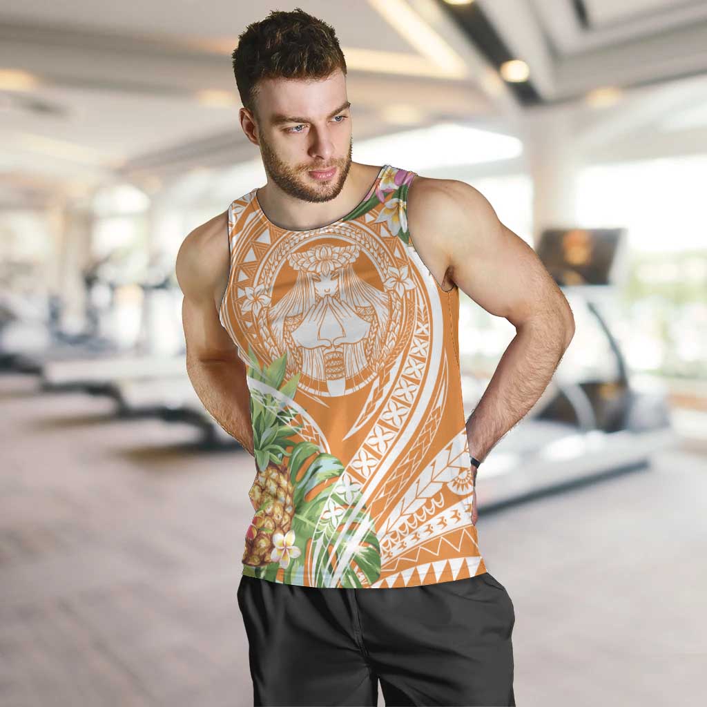 Aloha Hawaii Lanai Men Tank Top Frangipani Mix Pineapple LT7 Orange - Polynesian Pride