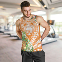 Aloha Hawaii Lanai Men Tank Top Frangipani Mix Pineapple LT7 Orange - Polynesian Pride