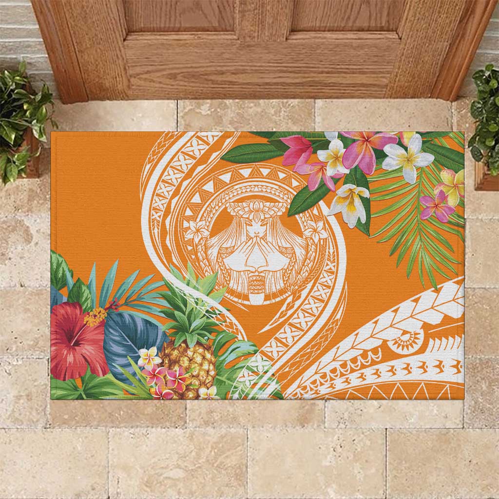 Aloha Hawaii Lanai Rubber Doormat Frangipani Mix Pineapple LT7 Orange - Polynesian Pride